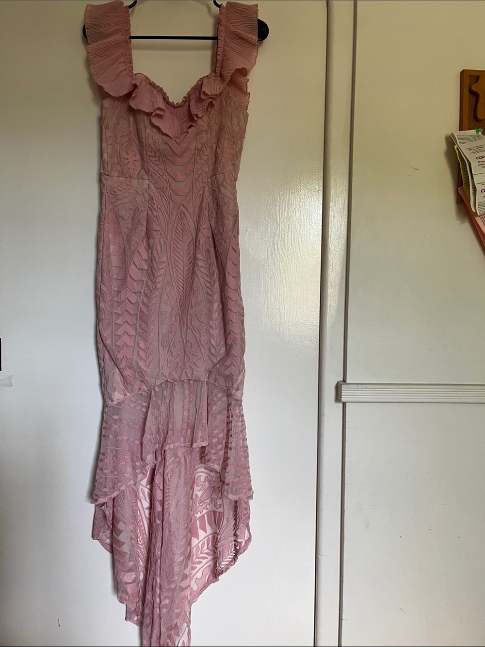 Selfie Leslie Blush Pink Ruffle Lace High-Low Dress